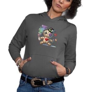 Heather Grey Pullover Hoodie Rainbow Color Voodoo Doll Love In The Air